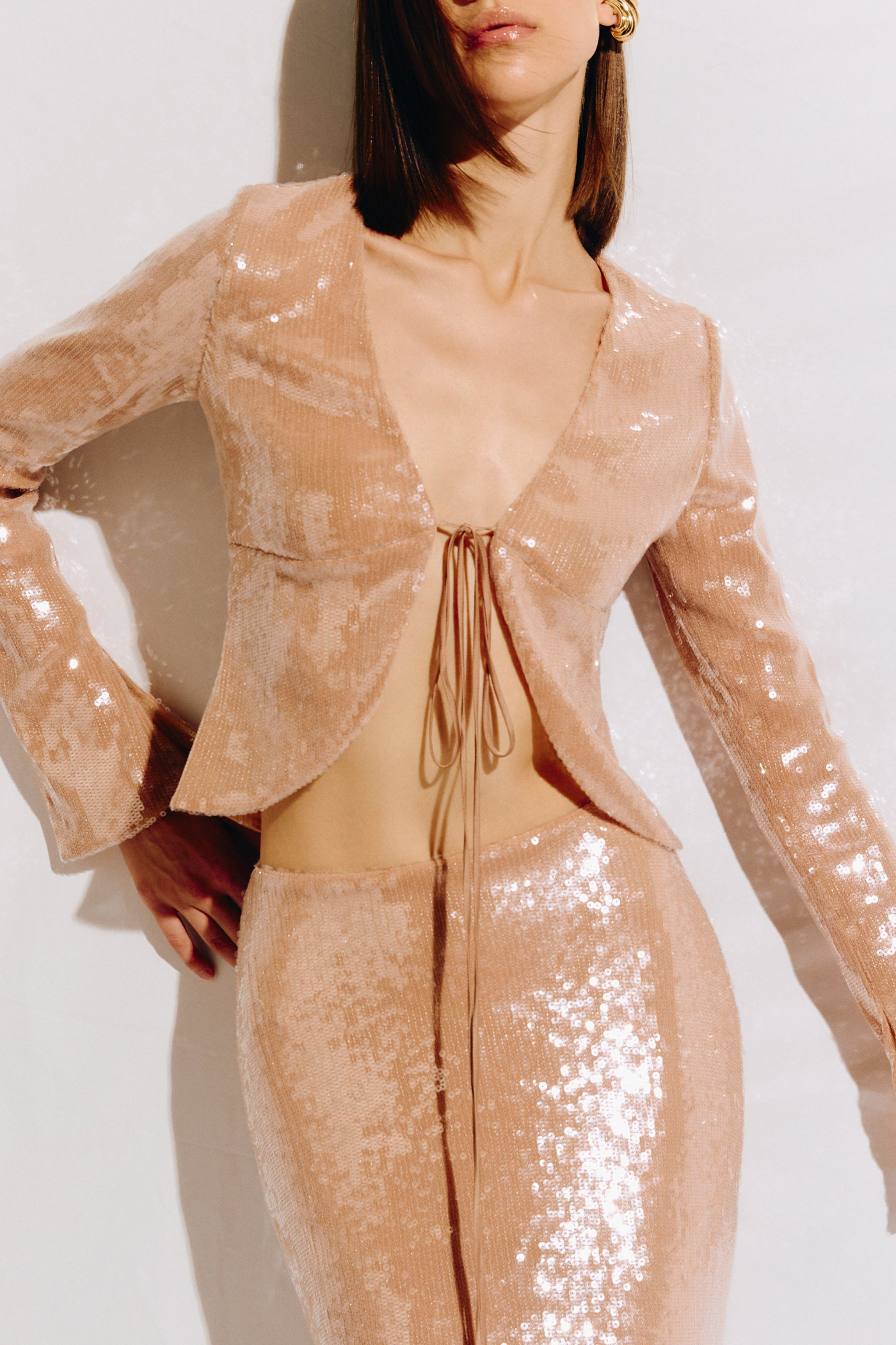 GLITTER SEQUIN TWO PIECE SET - NUDE COORD FOR PARTY