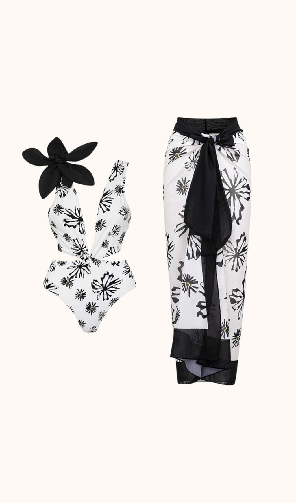 AUREA FLORAL CUTOUT TWO-PIECE SWIMSUIT SET