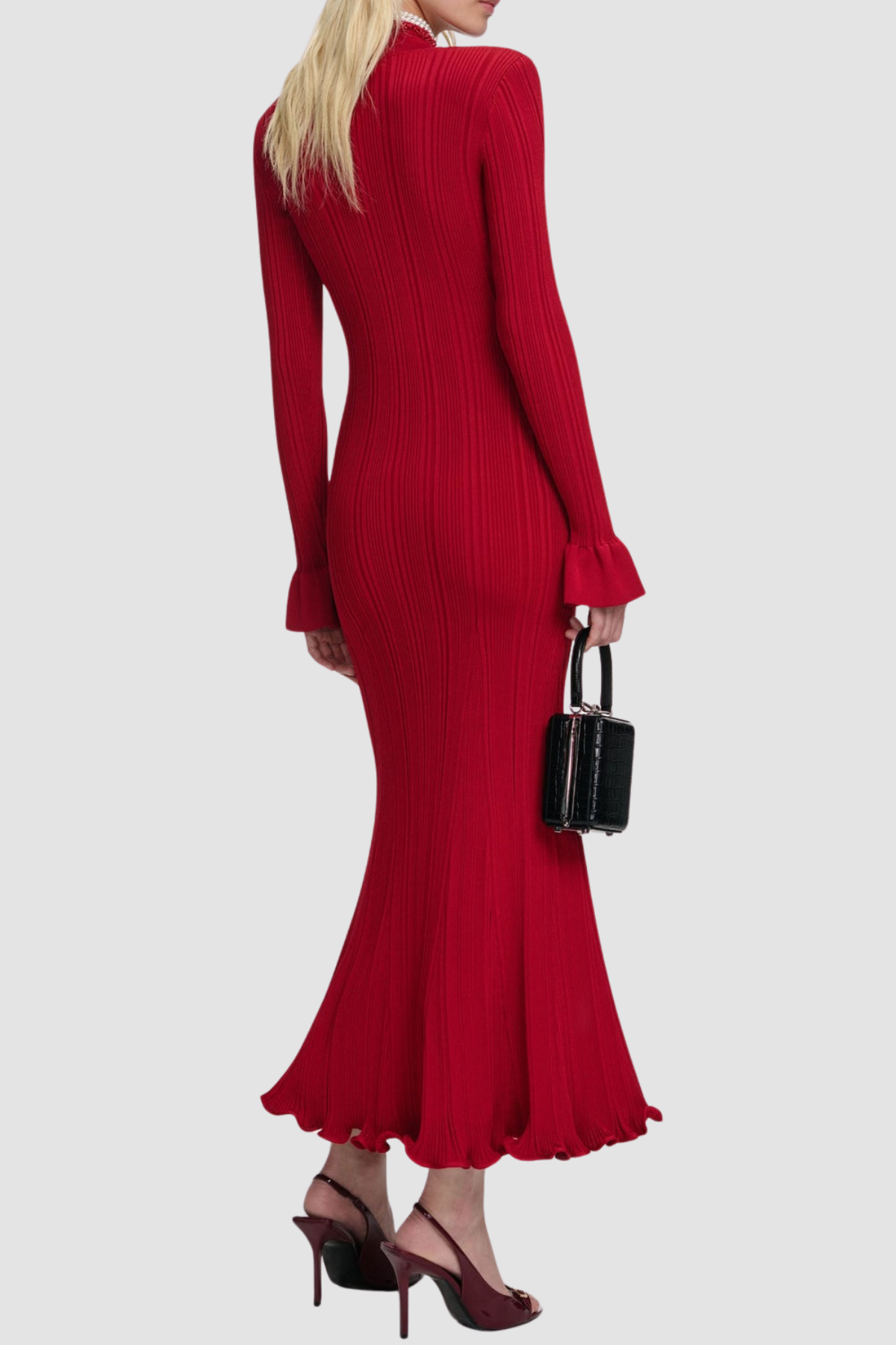 AUSTIO PEARL TRIM KNIT MIDI DRESS FOR EVENTS
