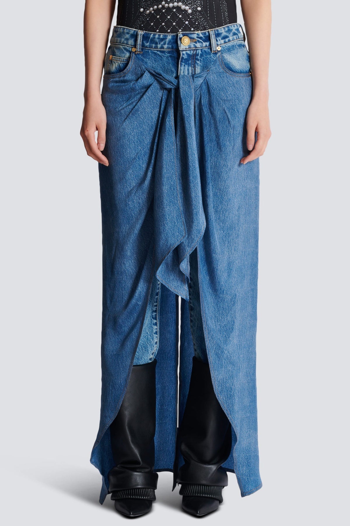 AUSTYN DRAPED SKIRT JEANS, FIGURE-HUGGING STREET STYLE