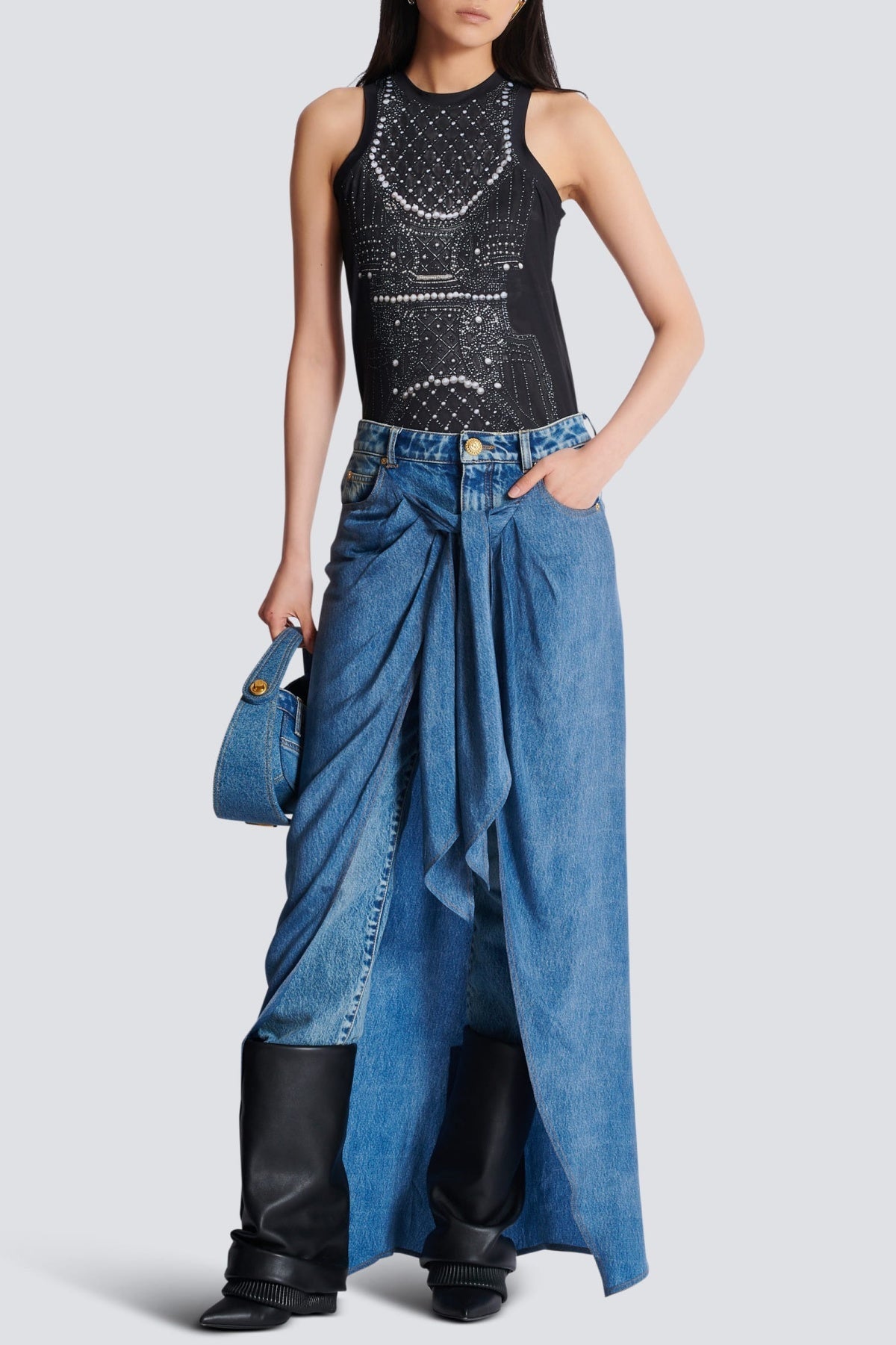 AUSTYN DRAPED SKIRT JEANS, FIGURE-HUGGING STREET STYLE
