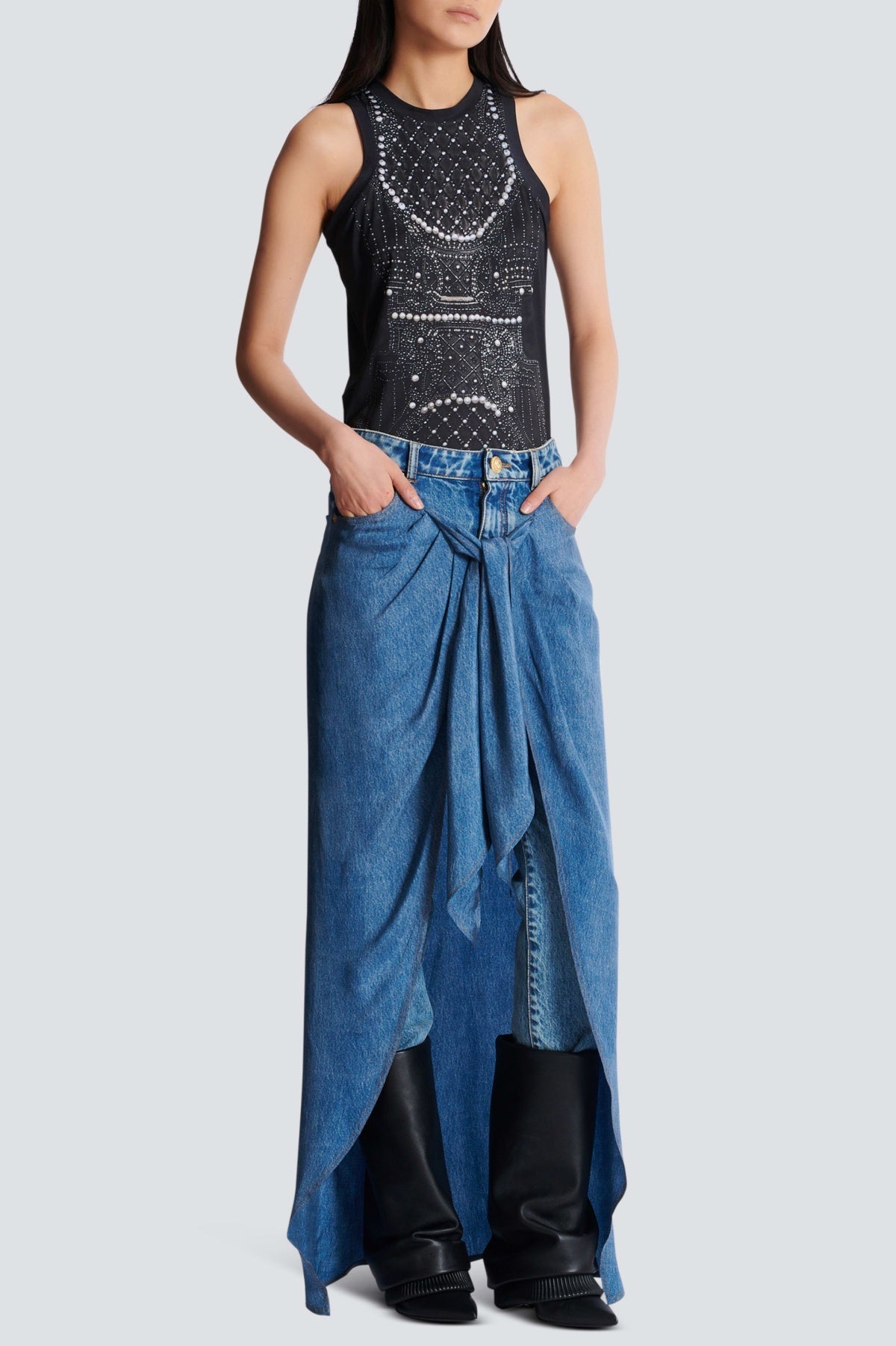 AustynJeanswithDrapedSkirt8 AUSTYN DRAPED SKIRT JEANS, FIGURE-HUGGING STREET STYLE