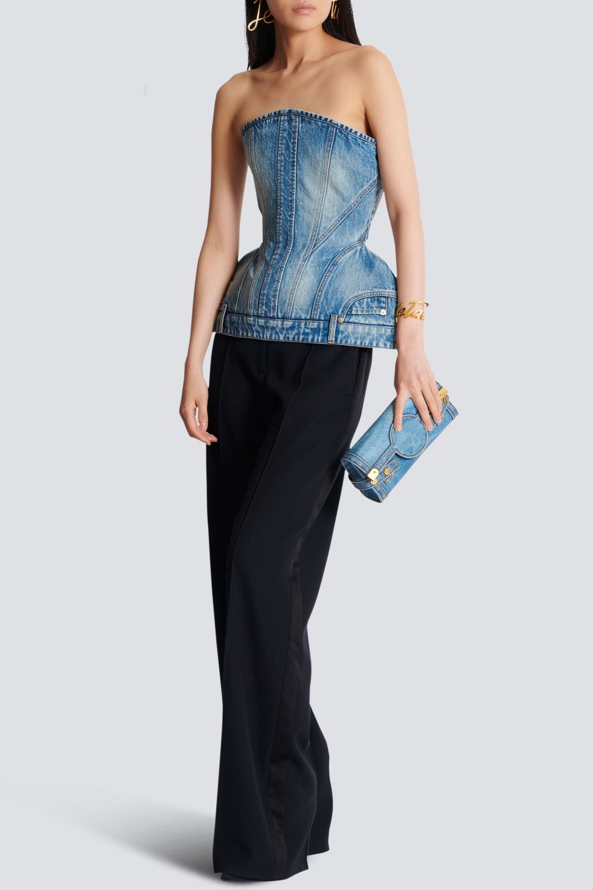 AUSTYN STRUCTURED DENIM CORSET TOP, NIGHT OUT