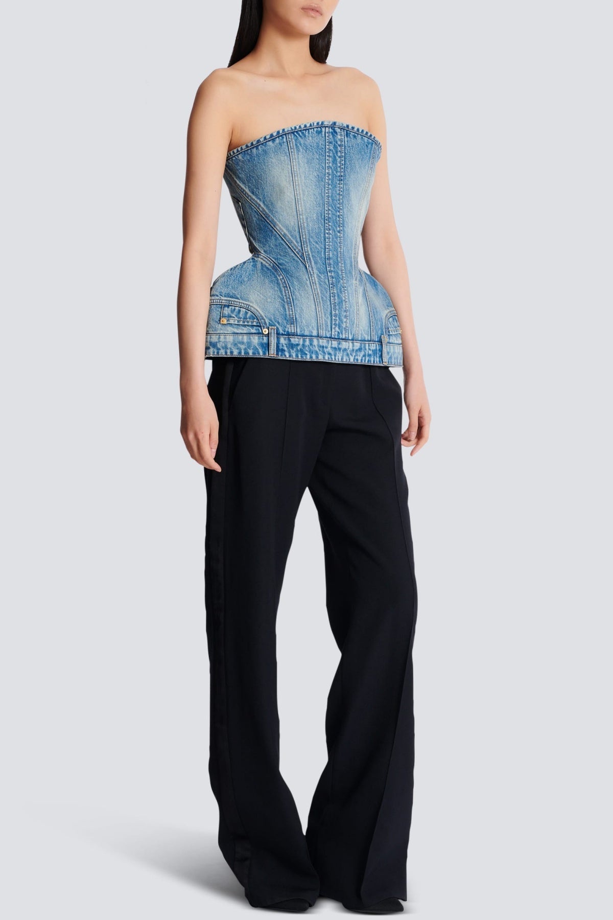 AUSTYN STRUCTURED DENIM CORSET TOP, NIGHT OUT