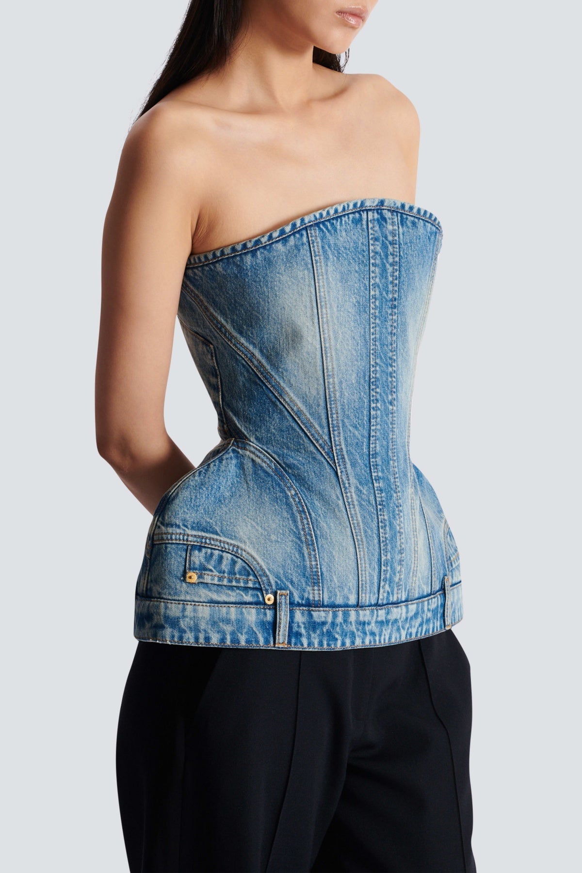 AUSTYN STRUCTURED DENIM CORSET TOP, NIGHT OUT