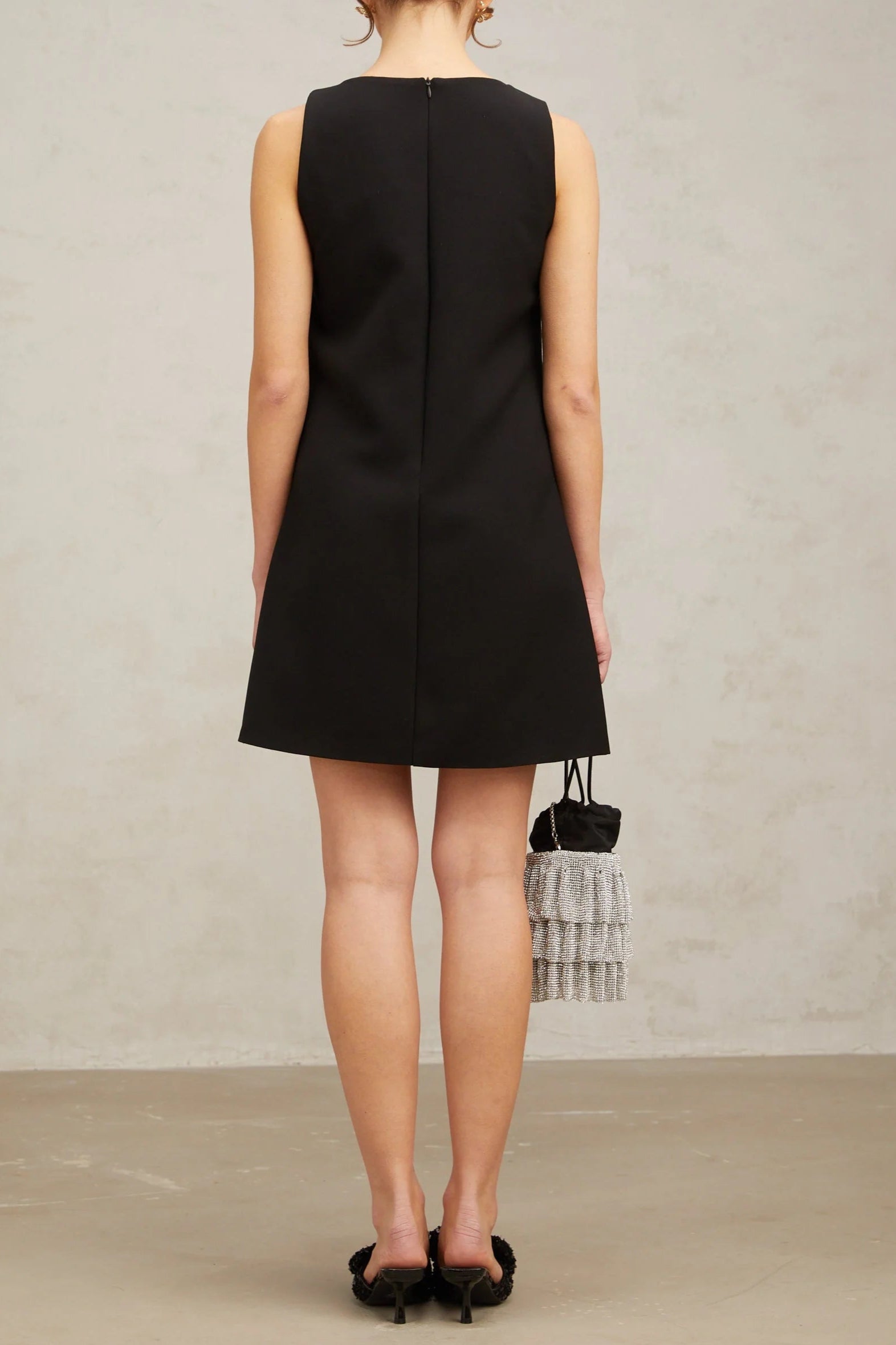 AVIVA BLACK 3D-PETAL SEQUIN MINI DRESS FOR PARTY