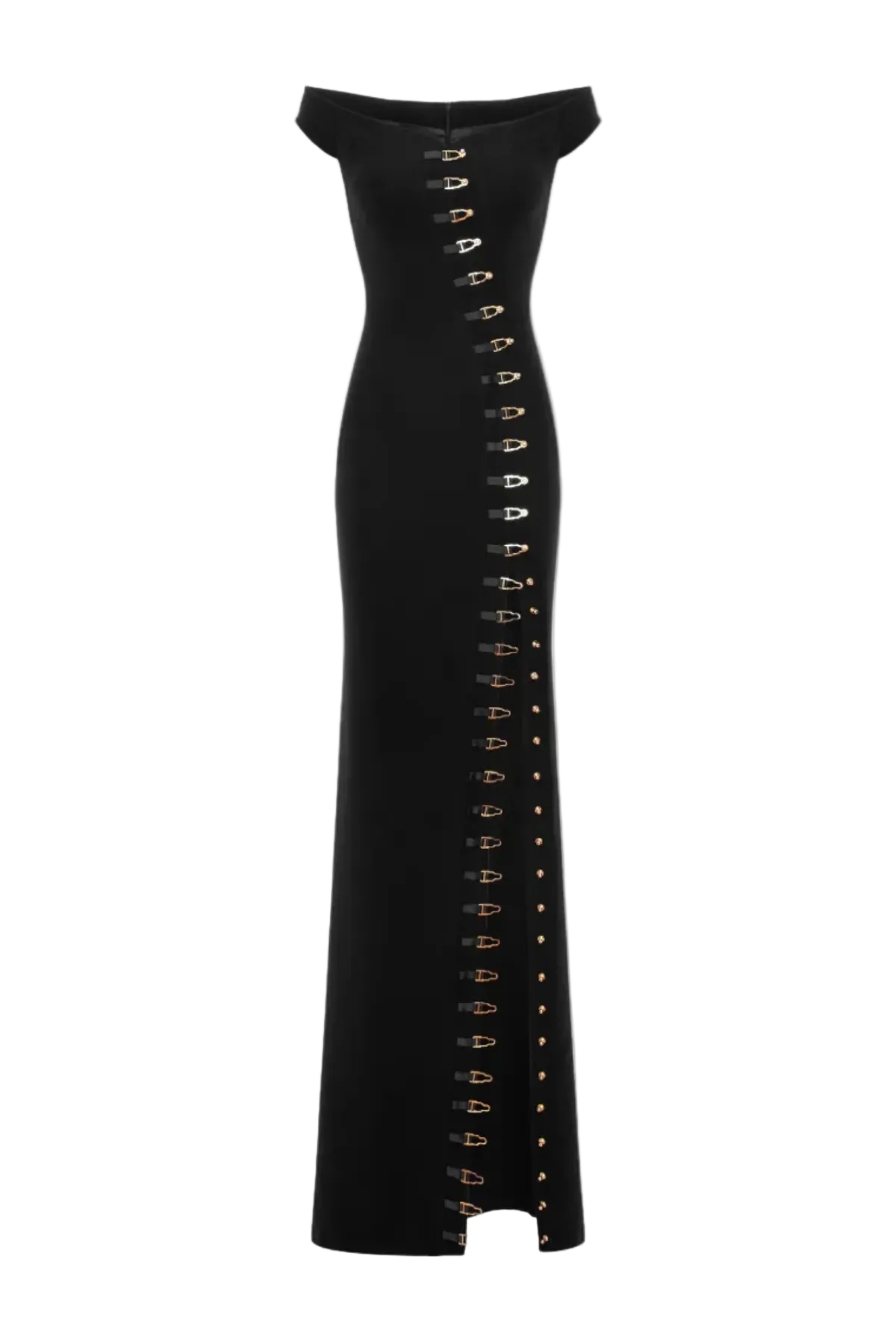 AXELA OFF-SHOULDER SPLIT MAXI DRESS - BLACK