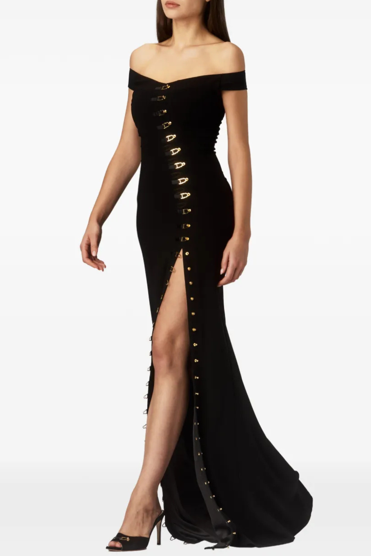 AXELA OFF-SHOULDER SPLIT MAXI DRESS - BLACK