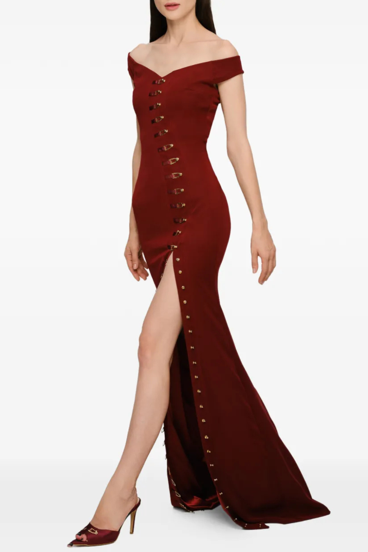 AXELA OFF-SHOULDER SPLIT MAXI DRESS RED