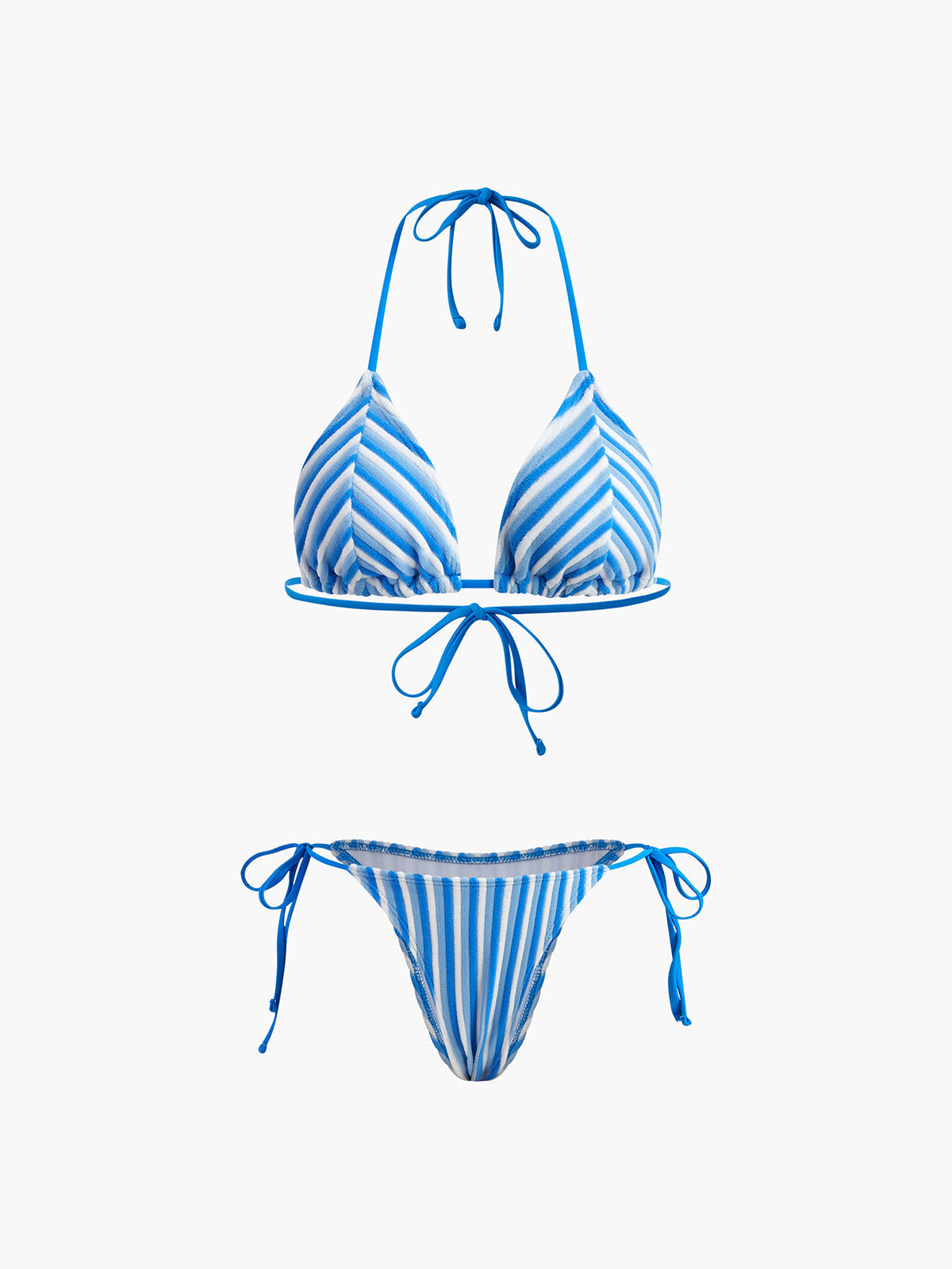 B1718273619116 STRIPED HALTER TRIANGLE BIKINI SET BEACH VACATION