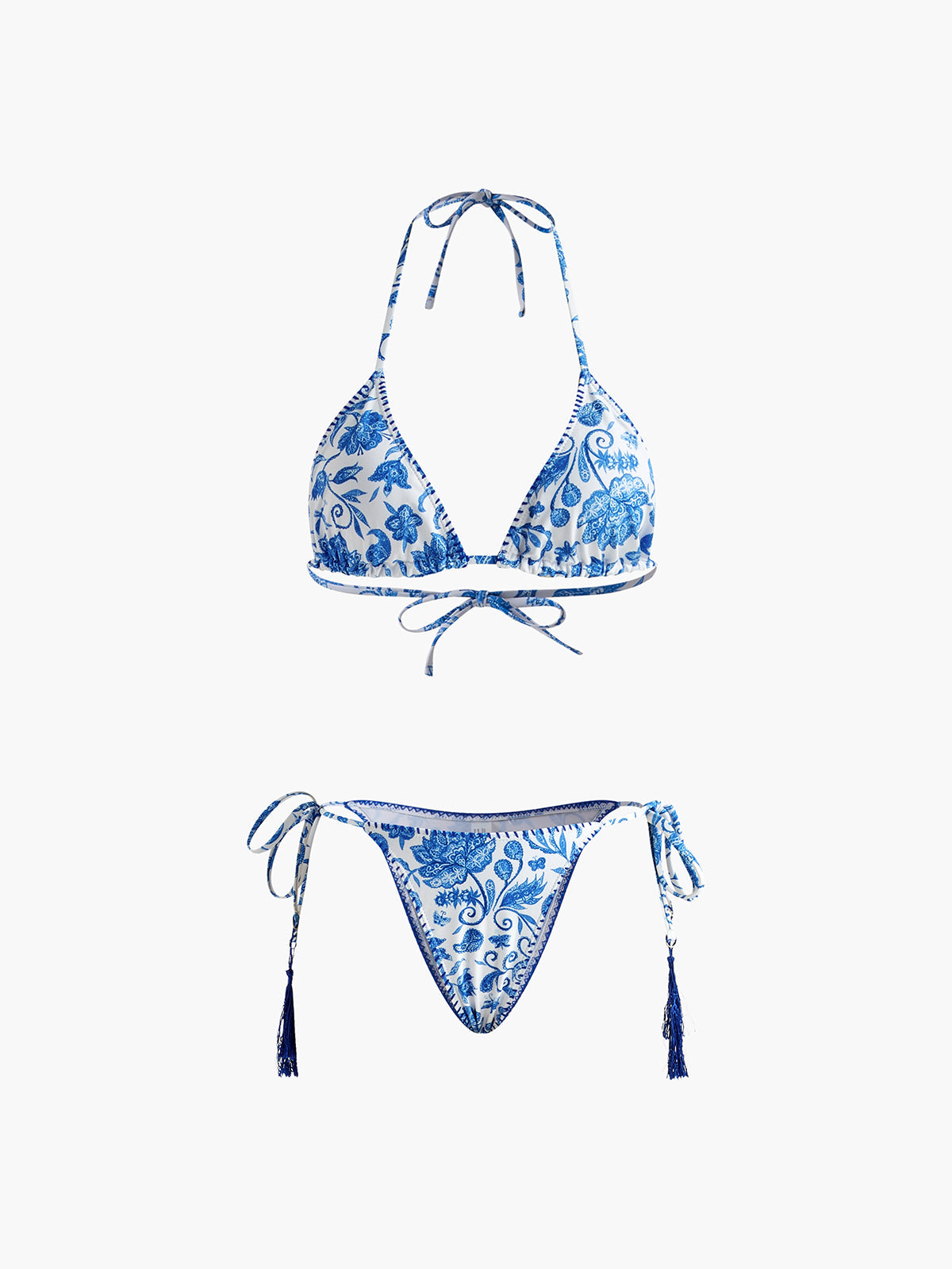 B1719829185021 PRINTED TASSEL BIKINI SET - ADJUSTABLE STRAPS, BEACH VACATION