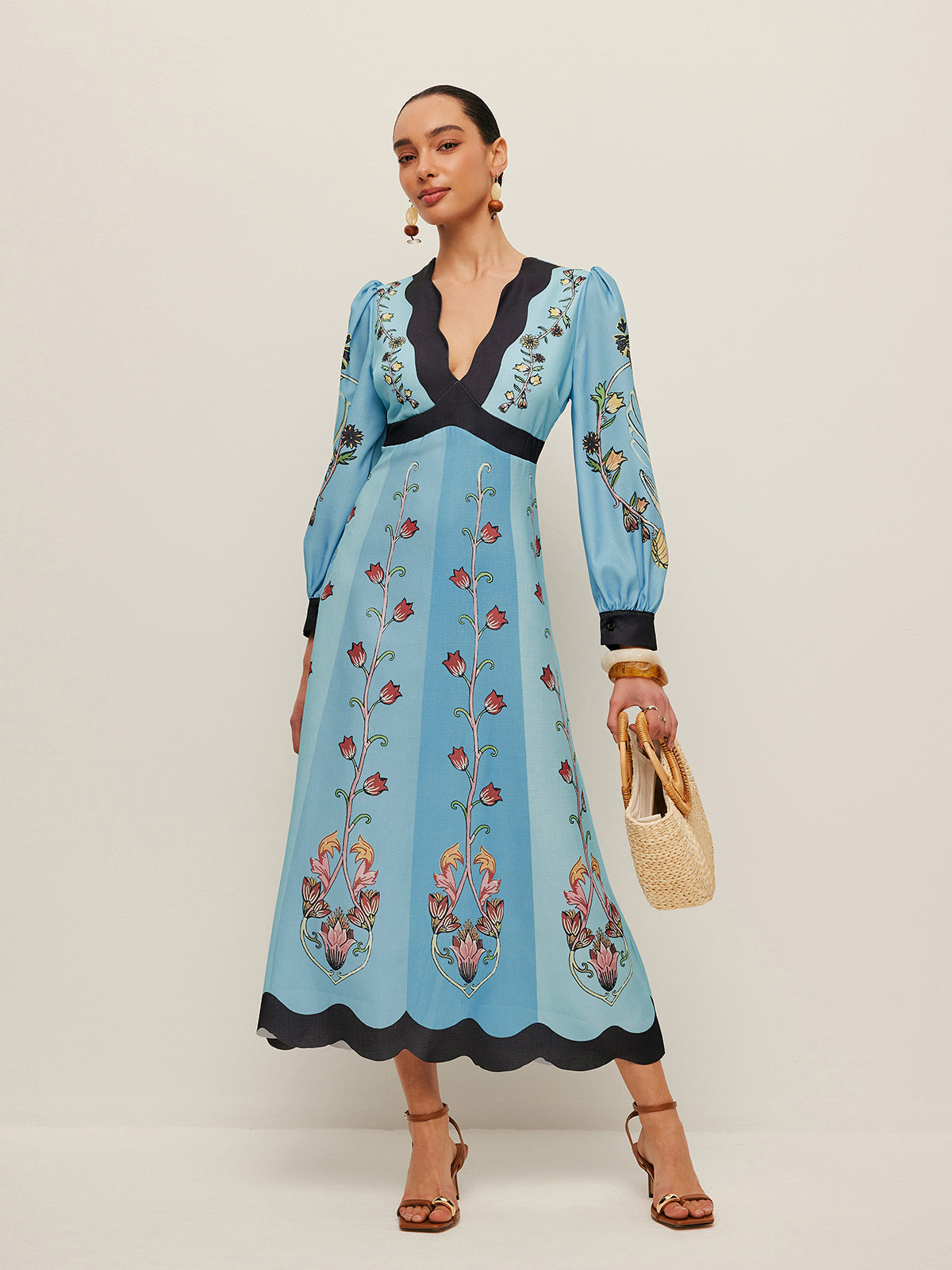 ELEGANT BACKLESS PUFF SLEEVE FLORAL PARTY DRESS