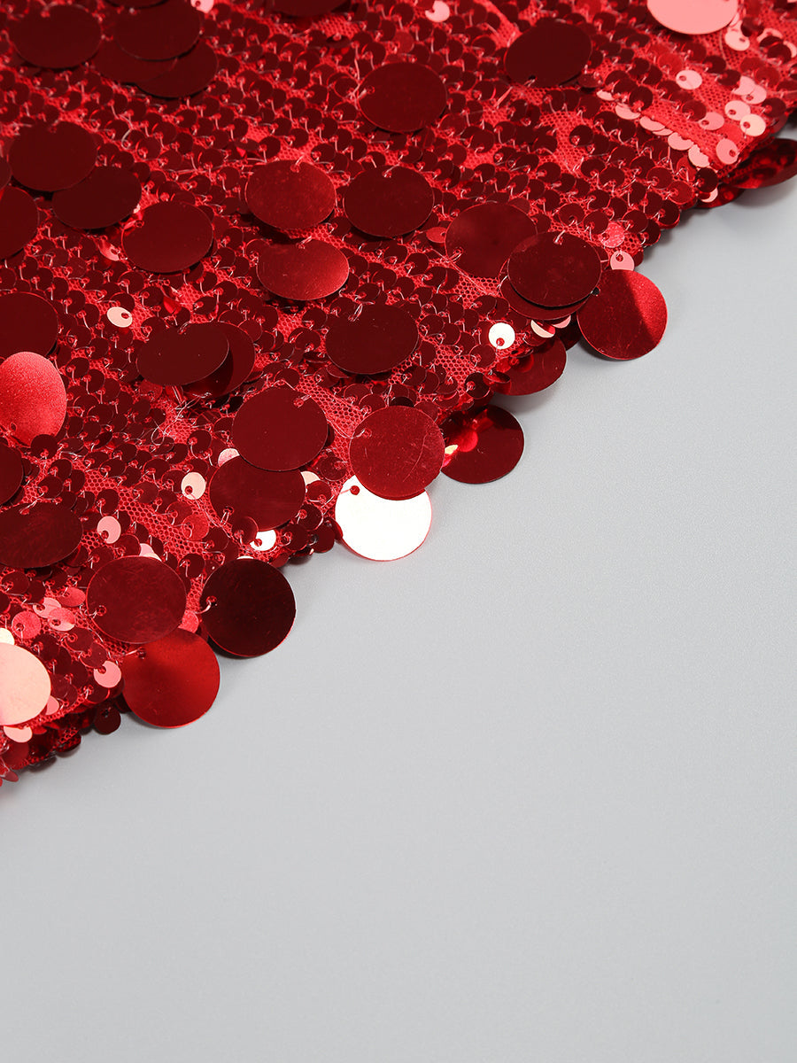 SEQUIN STRAPLESS RED MINI DRESS FOR PARTY