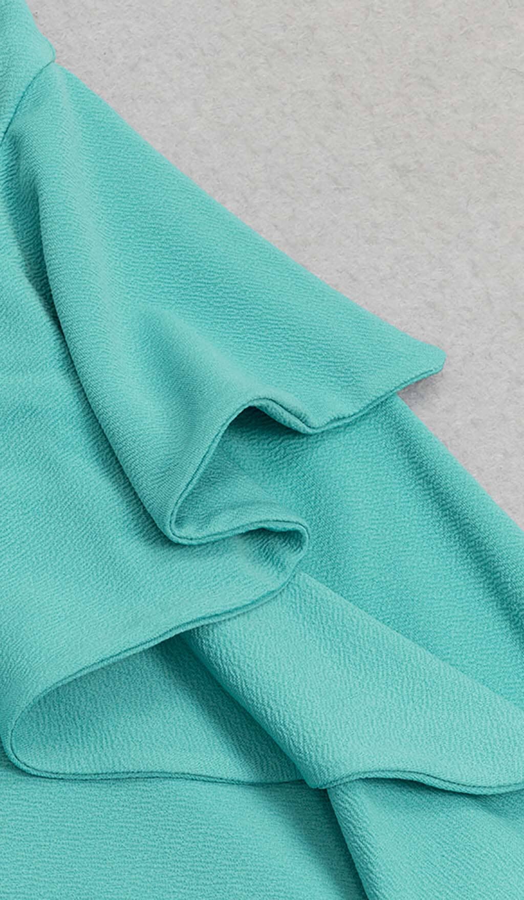 BANDEAU RUFFLE MIDI DRESS GREEN WEDDING GUEST