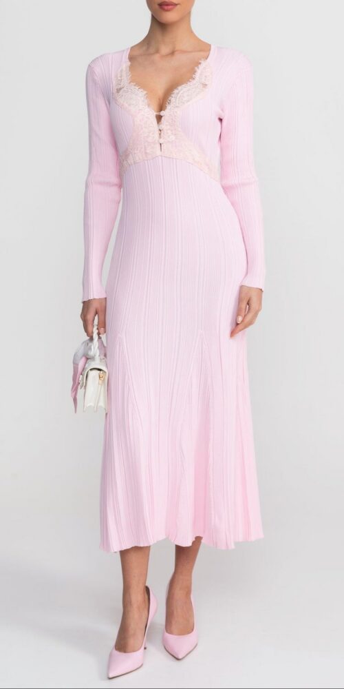 apphia Pink Contrast Lace Knit Midi Dress