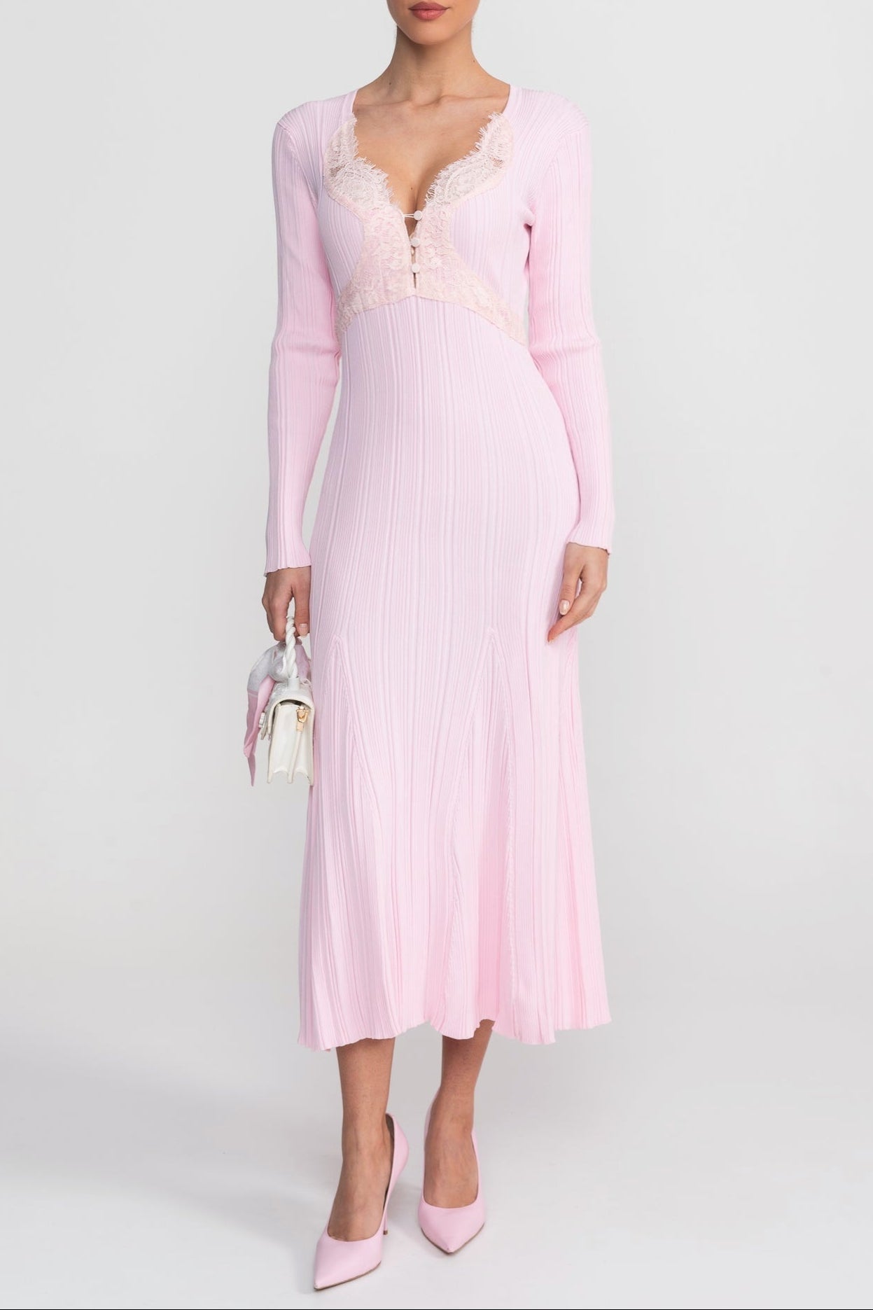 apphia Pink Contrast Lace Knit Midi Dress