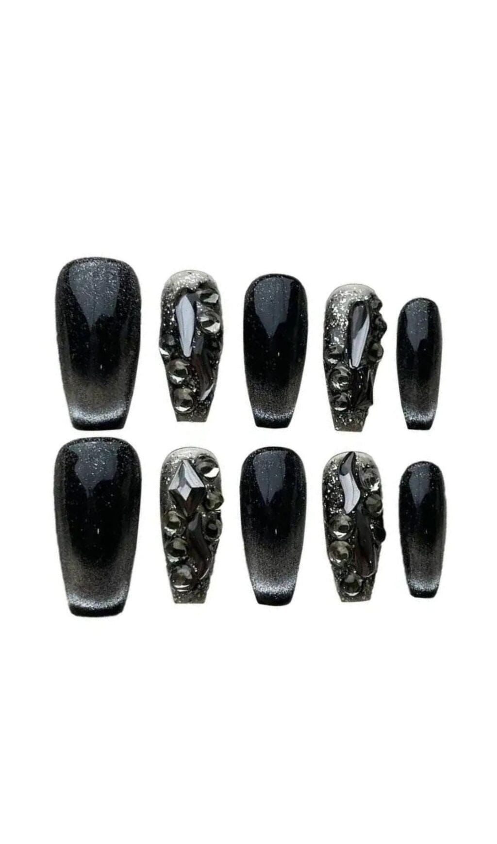 BLACK CAT EYE CRYSTAL PRESS ON NAILS FOR PARTY