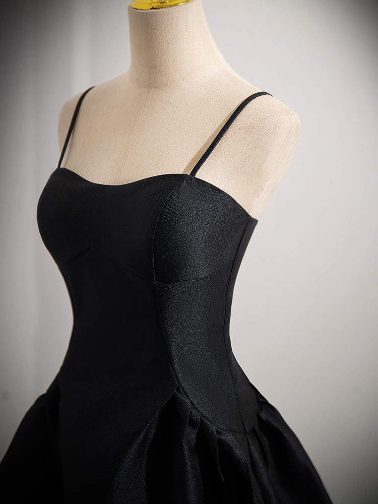 BLACK A-LINE SATIN MIDI PROM DRESS