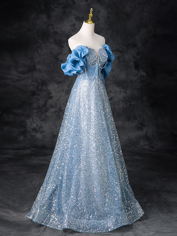 A-LINE OFF-SHOULDER SEQUIN BEADED COCKTAIL DRESS