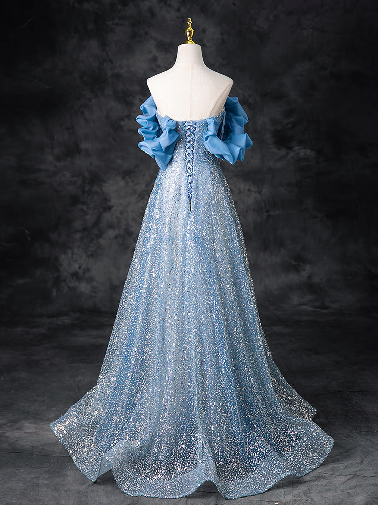 A-LINE OFF-SHOULDER SEQUIN BEADED COCKTAIL DRESS