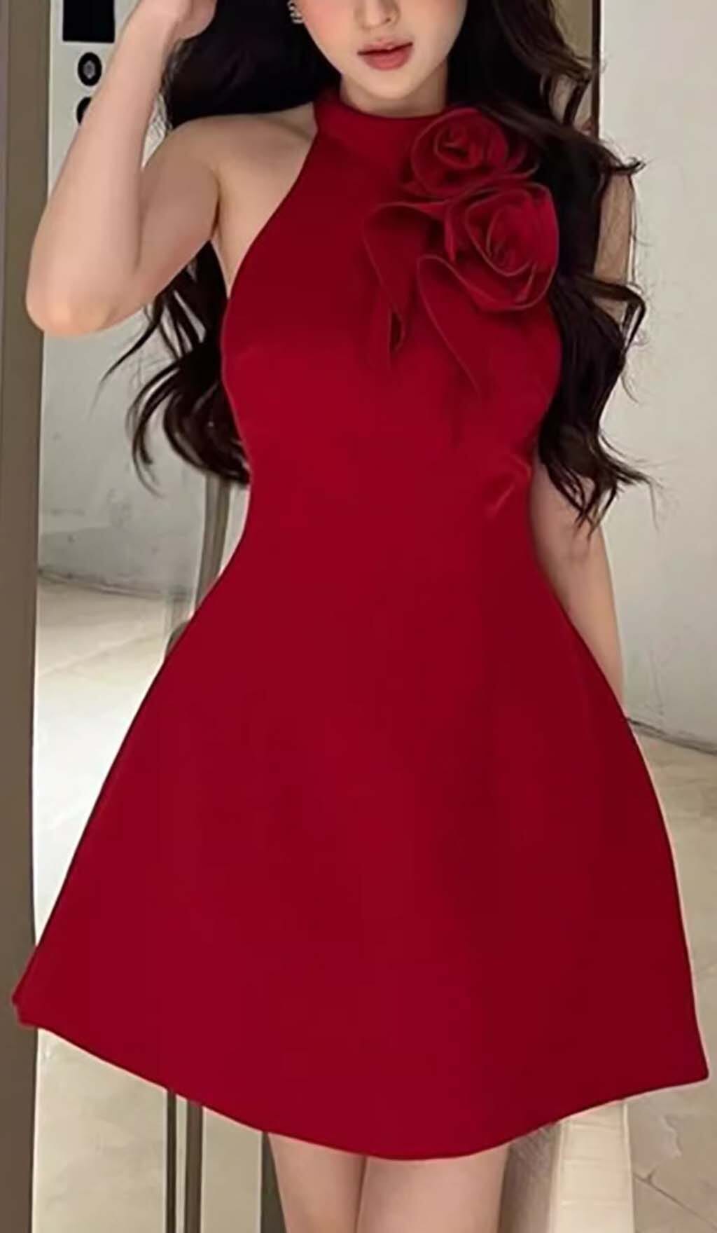 BOSE RED EMBELLISHED SLEEVELESS MINI PARTY DRESS