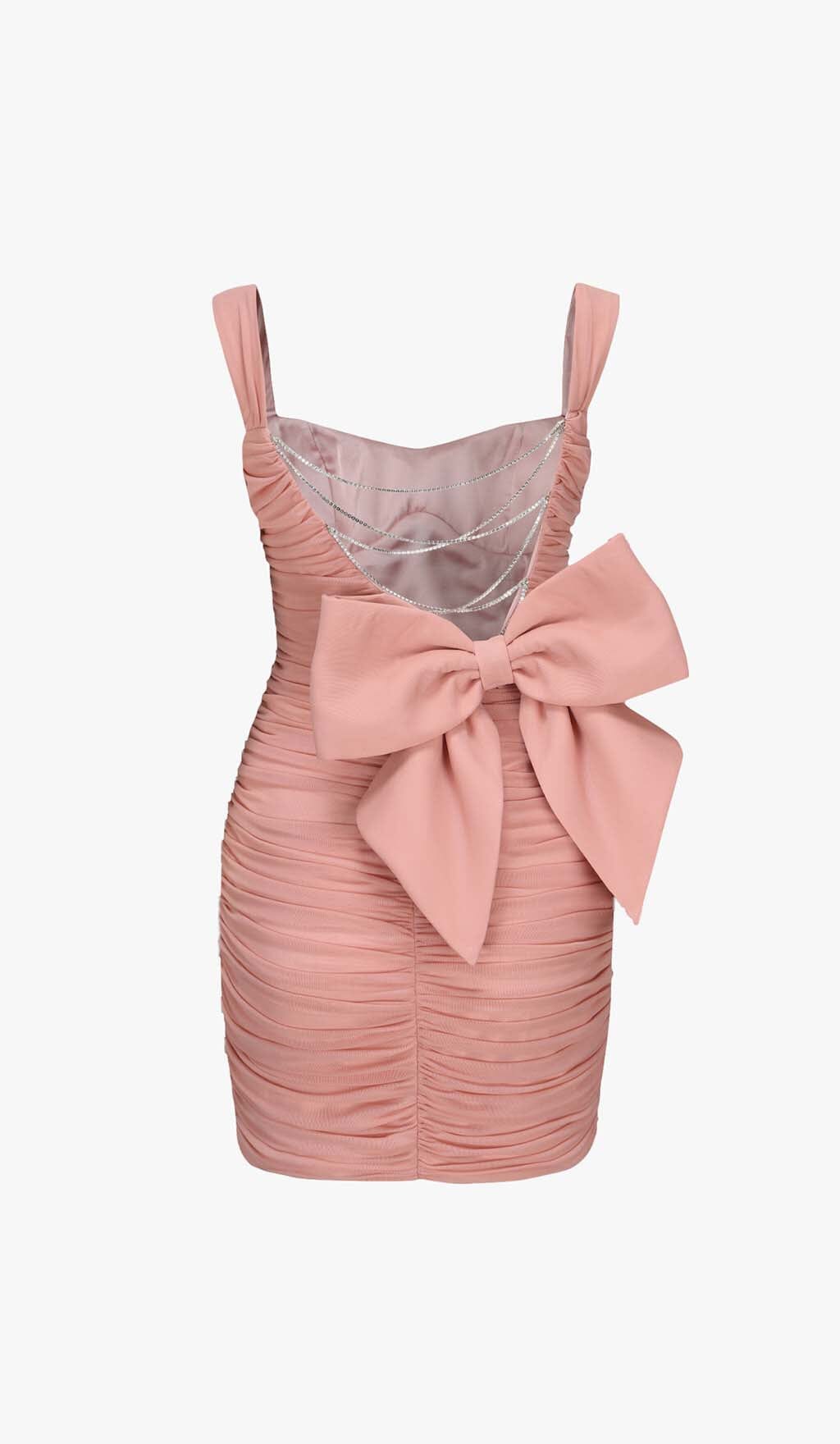 BOW PLEATED MINI DRESS WITH GLOVES PINK