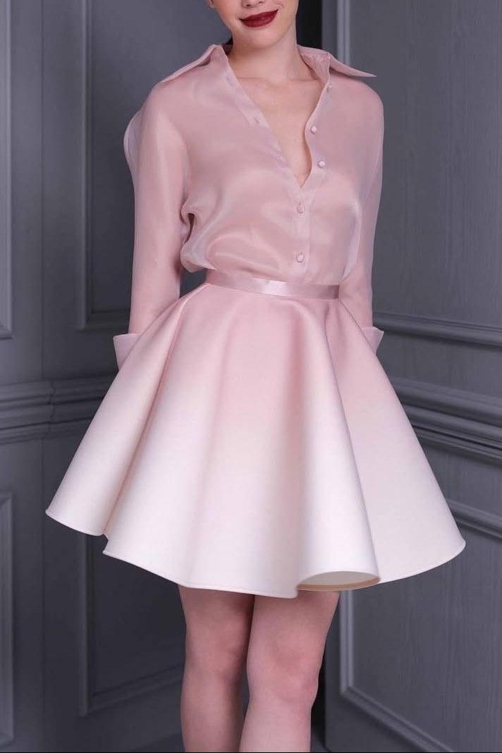 ROBERTA PINK SILK SHIRT MINI SKIRT SET