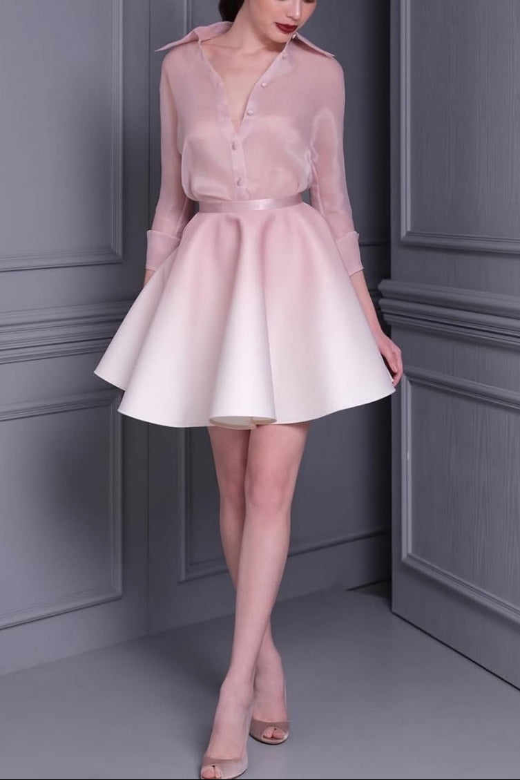 ROBERTA PINK SILK SHIRT MINI SKIRT SET