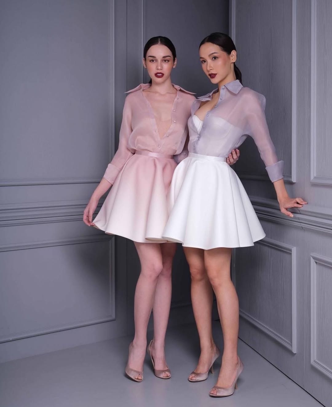 ROBERTA PINK SILK SHIRT MINI SKIRT SET