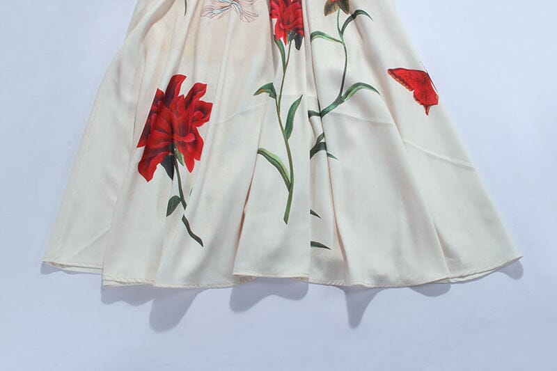 BUTTERFLY FLORAL MIDI DRESS GRAY - PRINT