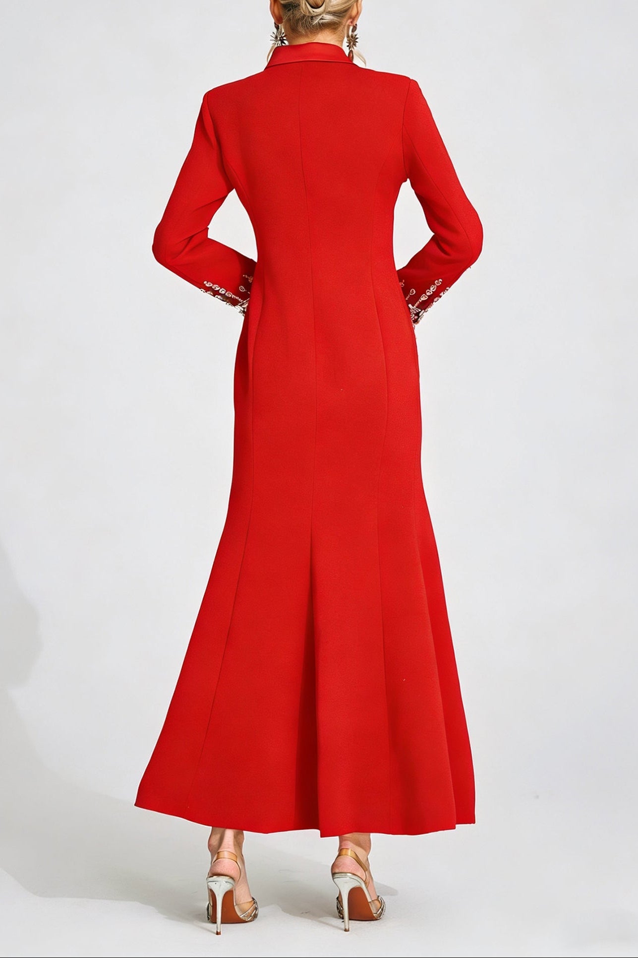 RED DIAMOND EMBELLISHED MAXI DRESS, A-LINE, WEDDING GUEST