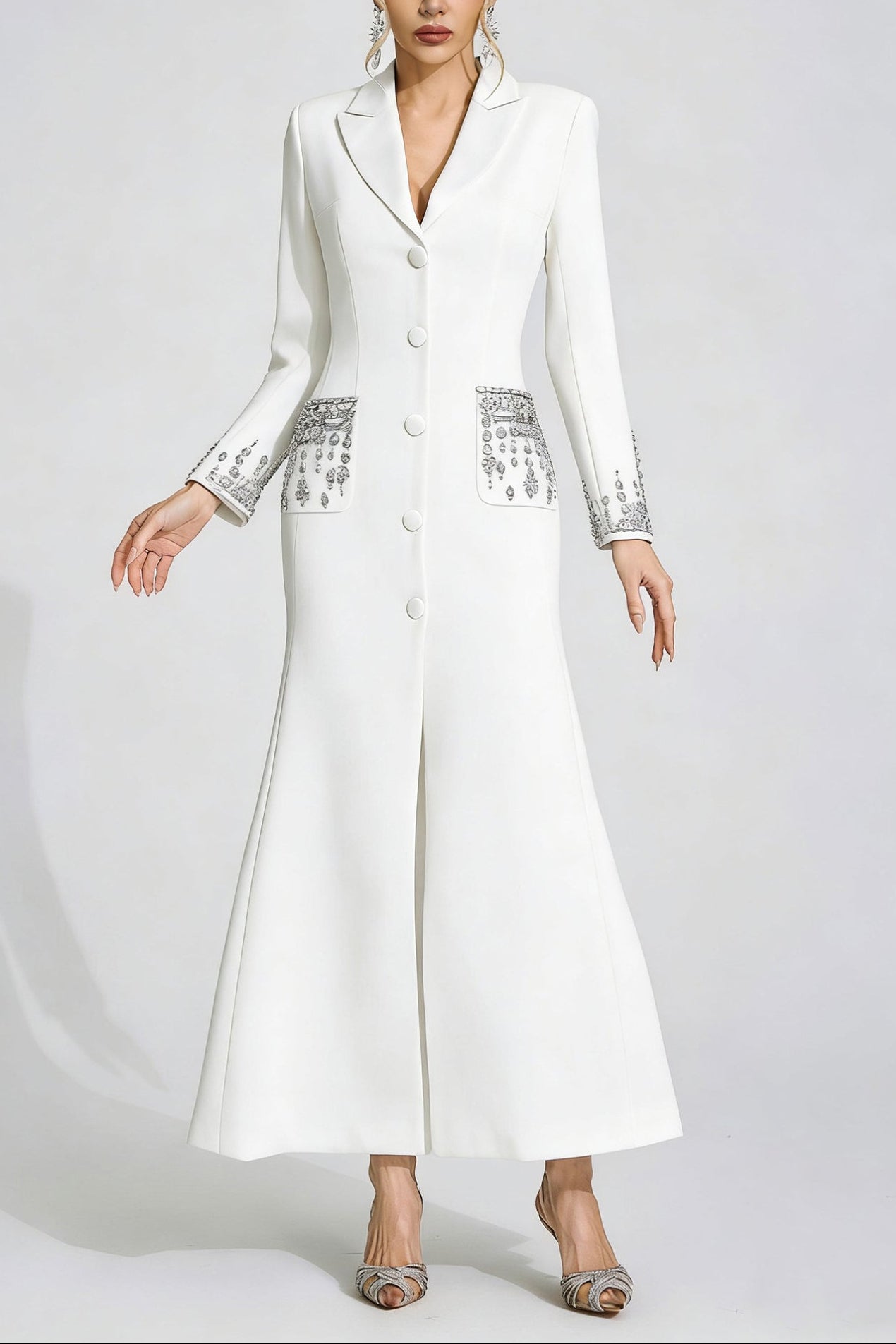 simona white Diamond embellished Maxi Dress