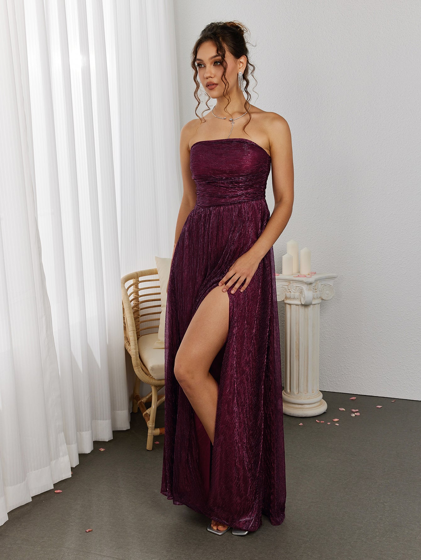 BACKLESS GLITTER TUBE MAXI PARTY DRESS