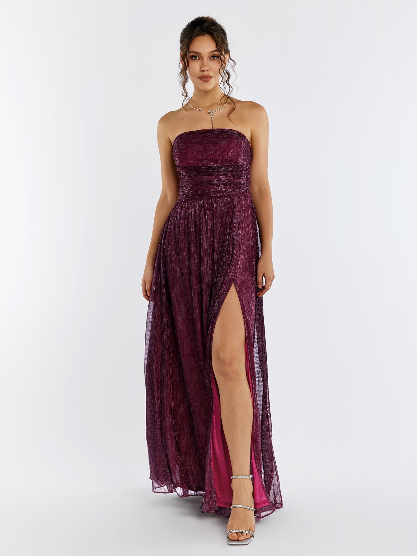 BACKLESS GLITTER TUBE MAXI PARTY DRESS