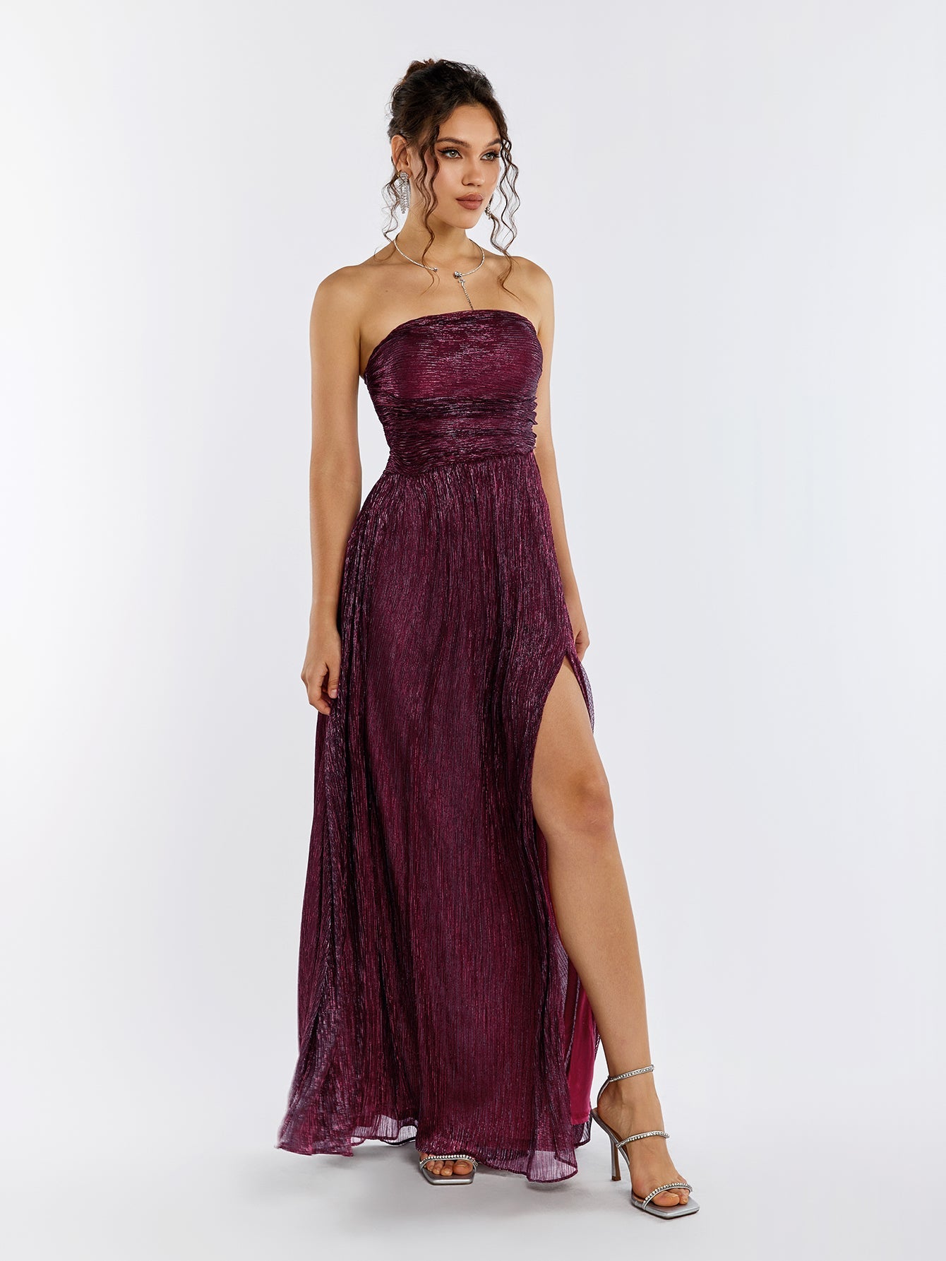 BACKLESS GLITTER TUBE MAXI PARTY DRESS