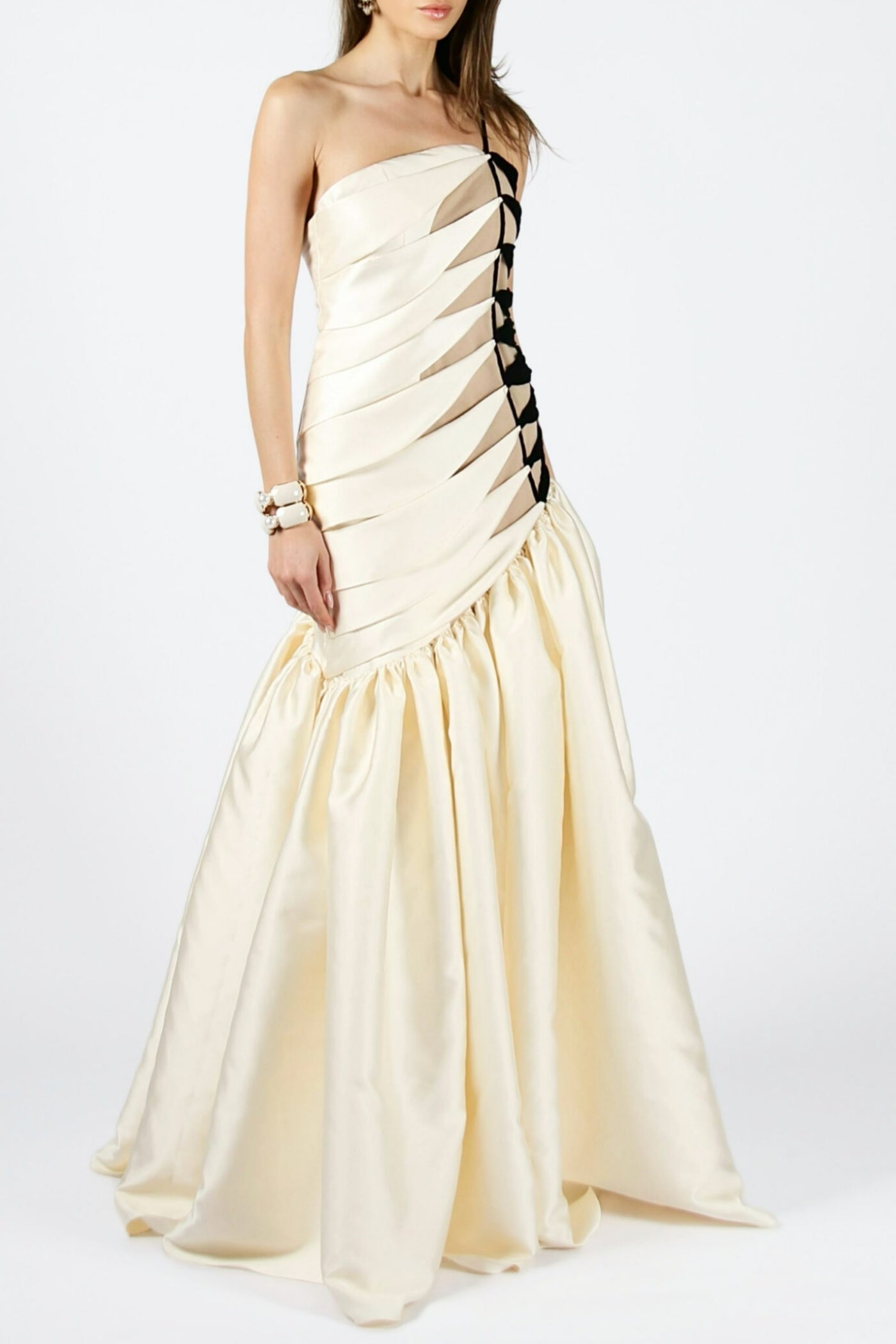 ONE SHOULDER SATIN RUCHED MAXI DRESS FOR EVENING