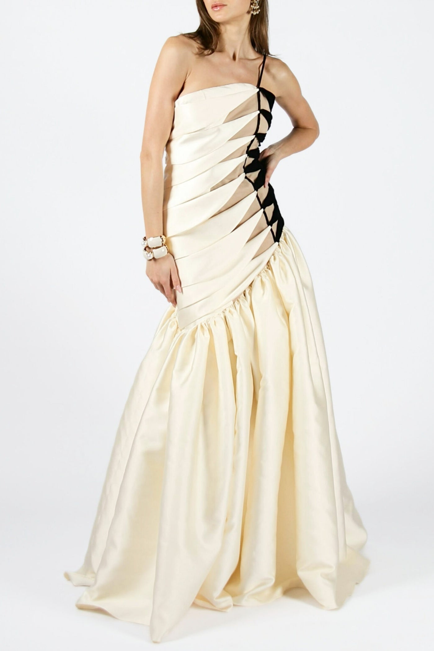 ONE SHOULDER SATIN RUCHED MAXI DRESS FOR EVENING