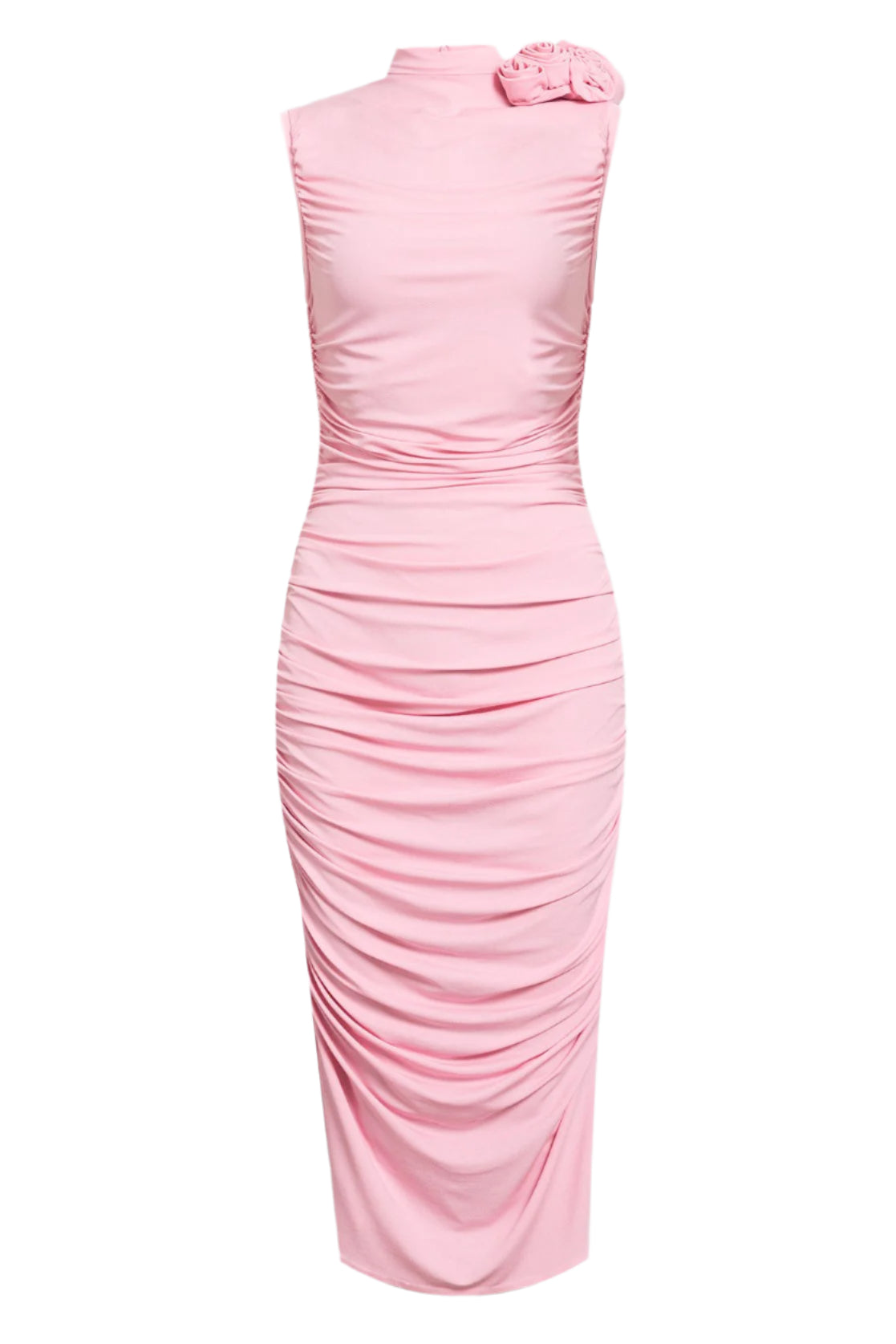 BaileeRuchedFlowerMidiDress RUCHED FLOWER MIDI DRESS FOR WEDDING GUEST