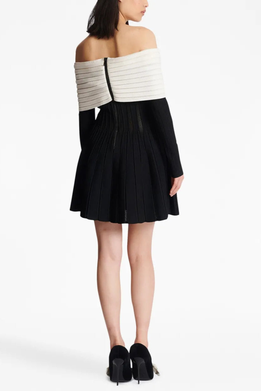 JUSTINE BLACK OFF-SHOULDER BOW MINI DRESS