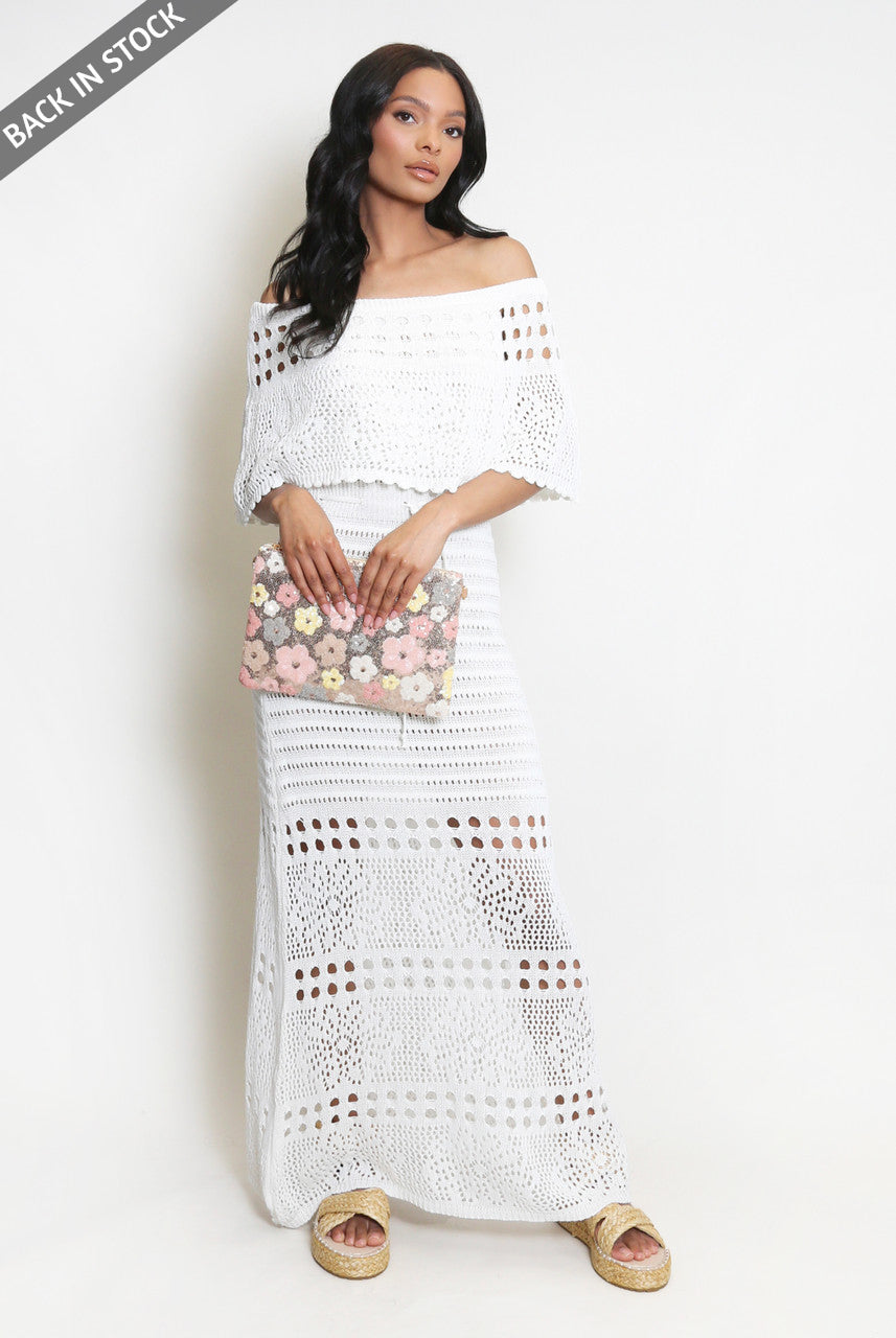 CROCHET BANDEAU MAXI DRESS, BEACH WEDDING GUEST