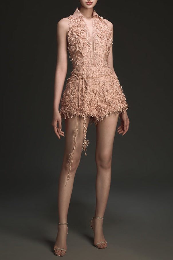 BARRON LACE JACQUARD FRINGE JUMPSUIT