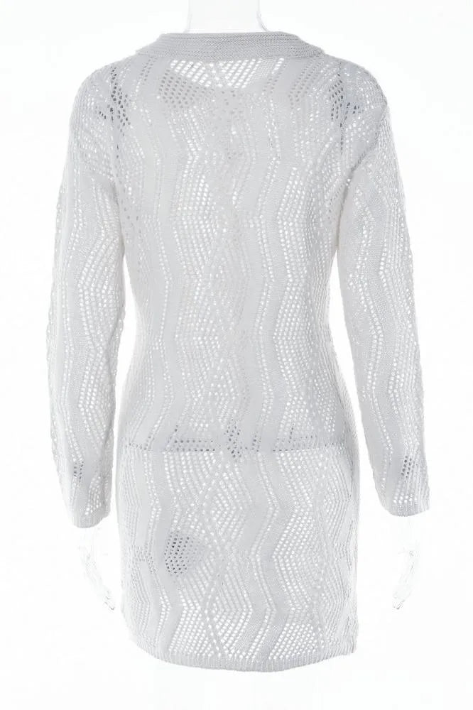 BEACH CROCHET COVER-UP BUTTON-FRONT VACATION