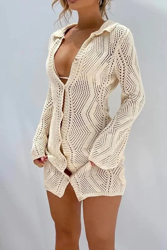 MESH CROCHET COVER-UP SHIRT FOR BEACH VACATION