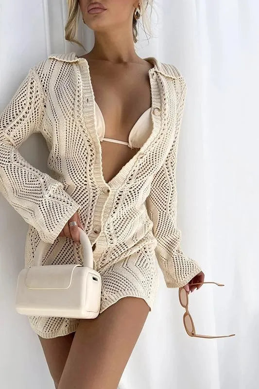 MESH CROCHET COVER-UP SHIRT FOR BEACH VACATION