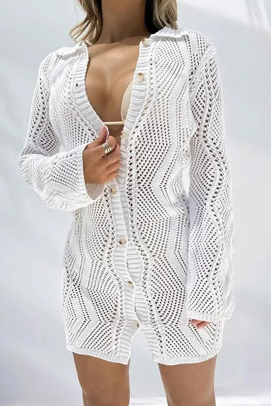 BEACH CROCHET COVER-UP BUTTON-FRONT VACATION