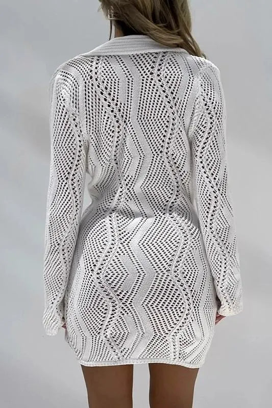 BEACH CROCHET COVER-UP BUTTON-FRONT VACATION