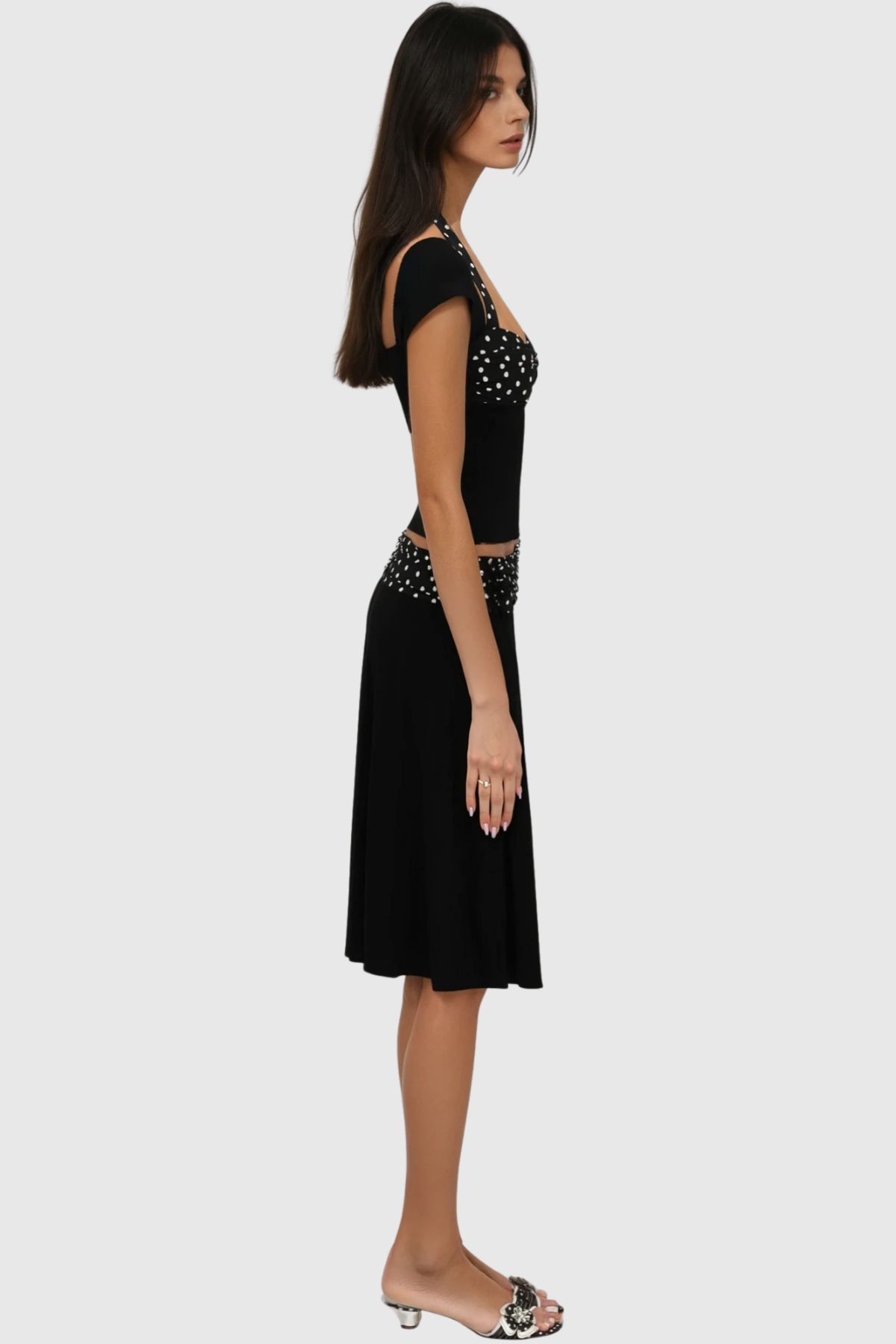 BASTET DOT HALTER RUFFLE SKIRT SET