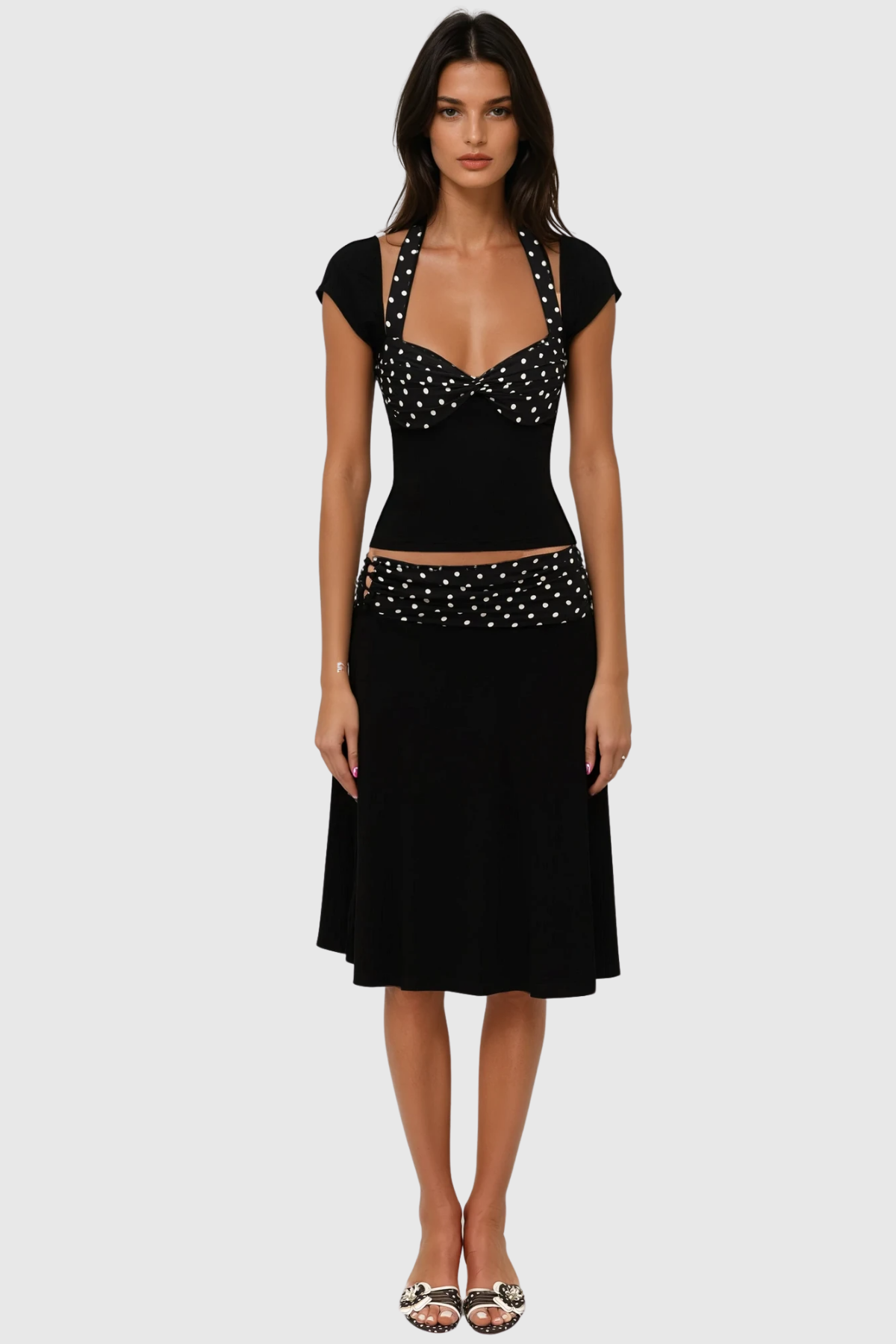 BASTET DOT HALTER RUFFLE SKIRT SET