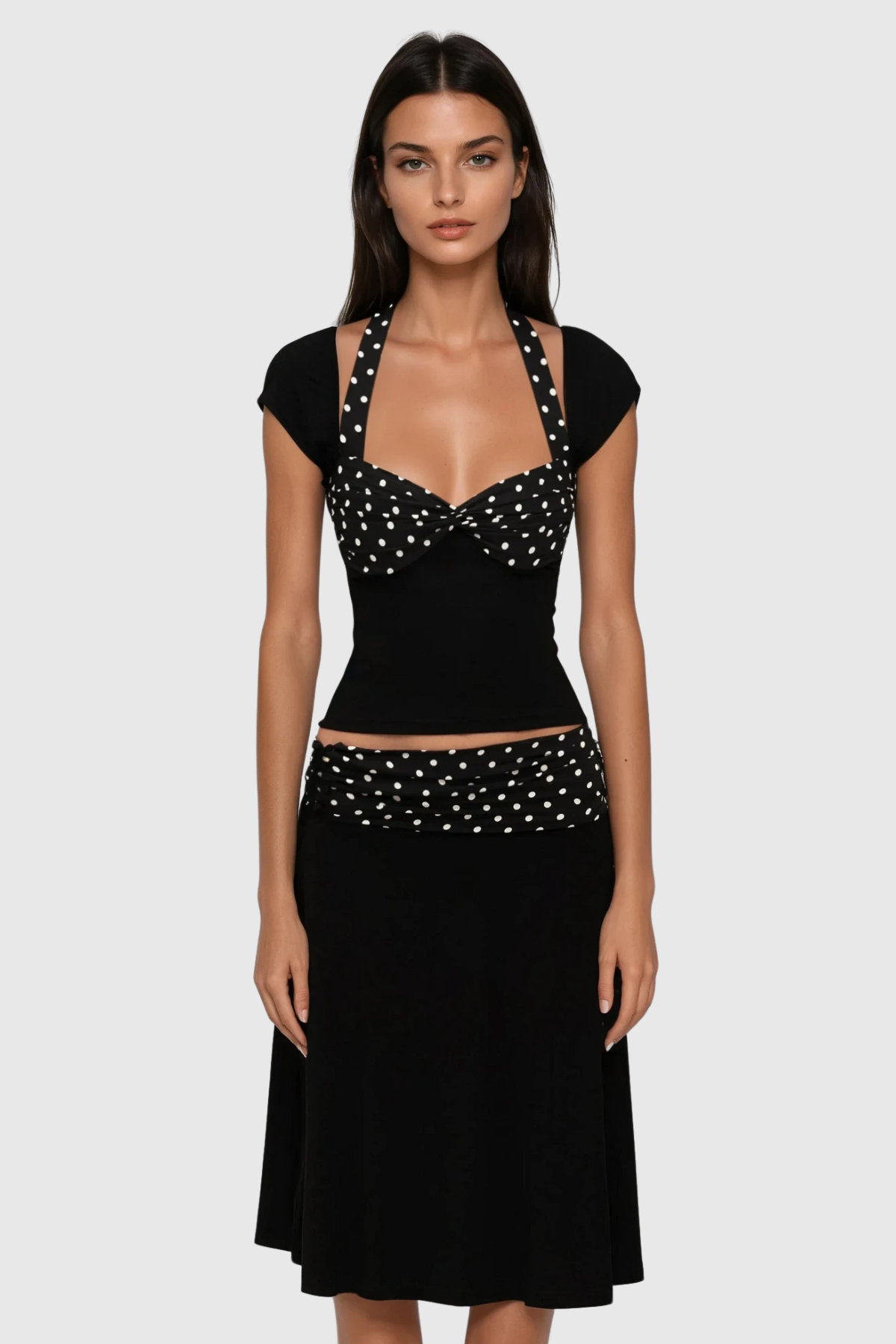 BASTET DOT HALTER RUFFLE SKIRT SET