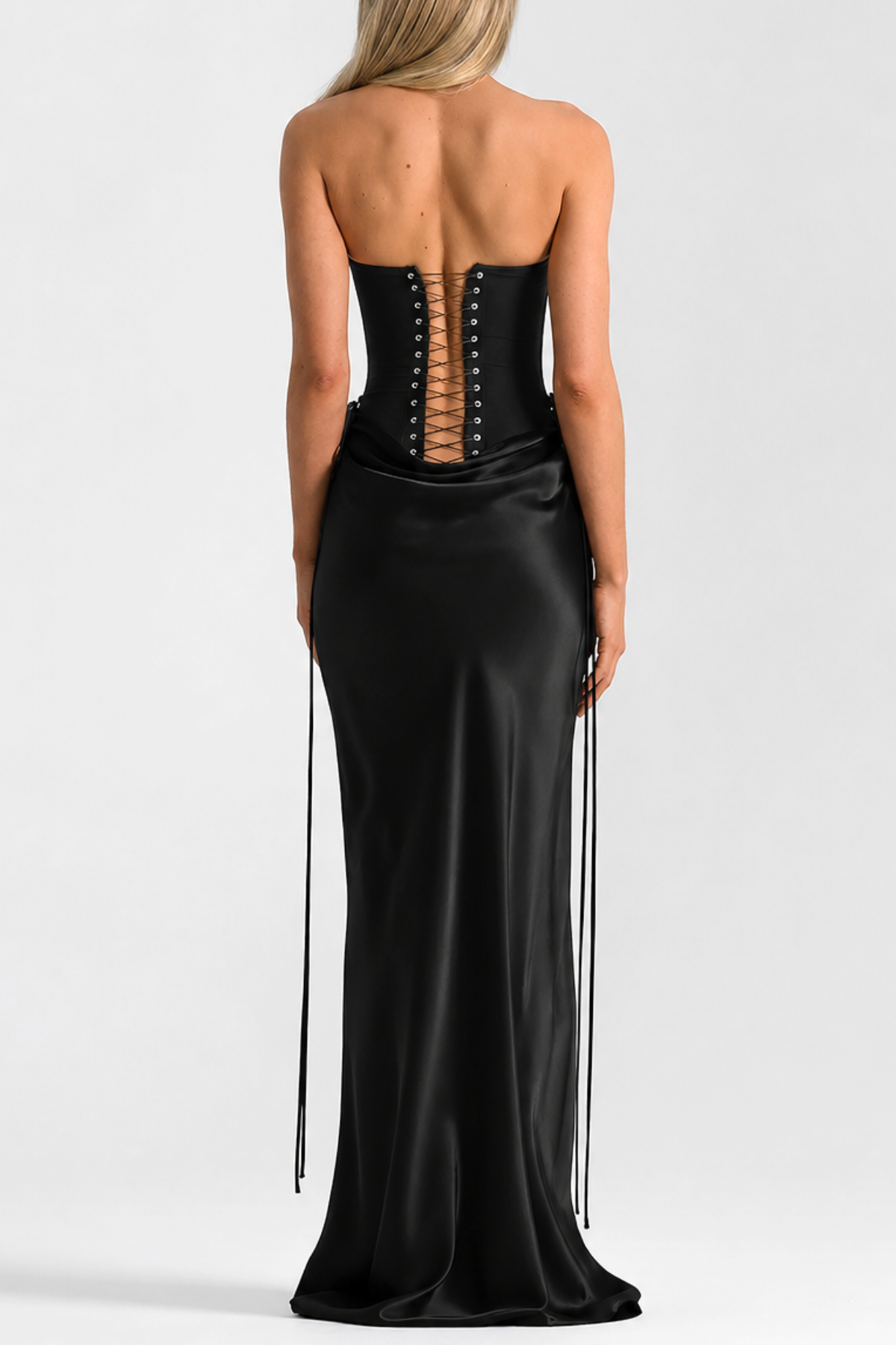 BEATRIX STRAPLESS CORSET SATIN MAXI DRESS